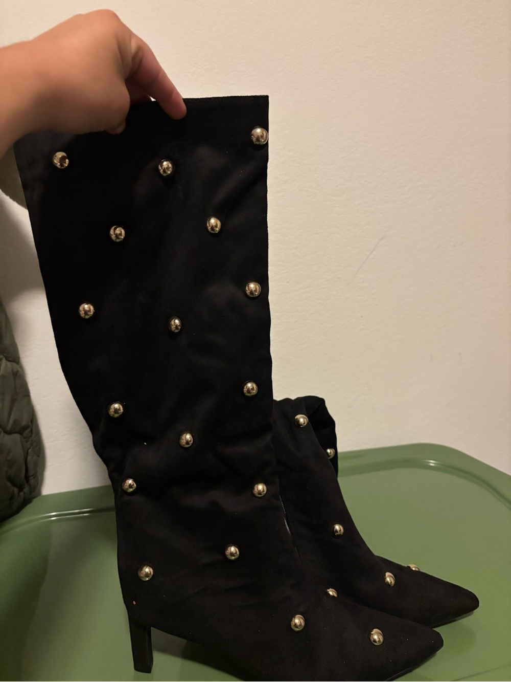 a new day Black Over-the-Knee Boots with Gold Studs